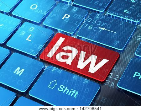 Law concept: computer keyboard with word Law on enter button background, 3D rendering