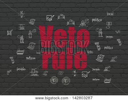 Politics concept: Painted red text Veto Rule on Black Brick wall background with  Hand Drawn Politics Icons