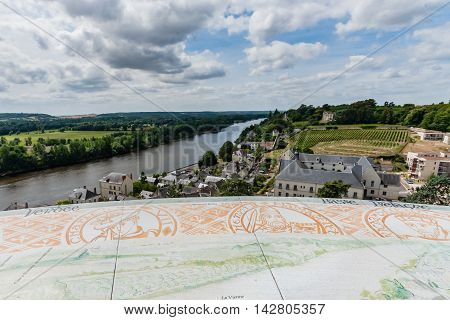 Chinon walled castle. Chinon is a commune located in the Indre-et-Loire department in the Region Centre. The Loire Valley with its castles is UNESCO World Heritage Site France