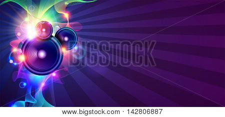 Disco Music Background With Sound Waves And Speakers