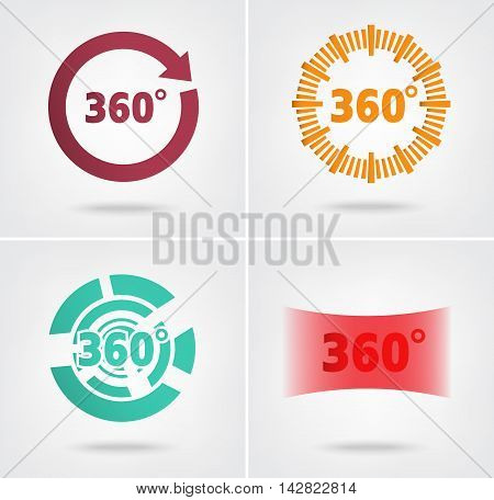 360 degrees view sign colorful icons set