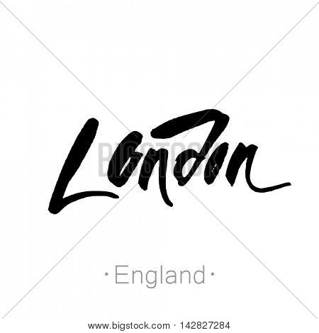 London, England, UK hand-lettering calligraphy. London hand drawn vector stock illustration. Modern brush ink. Isolated on white background.