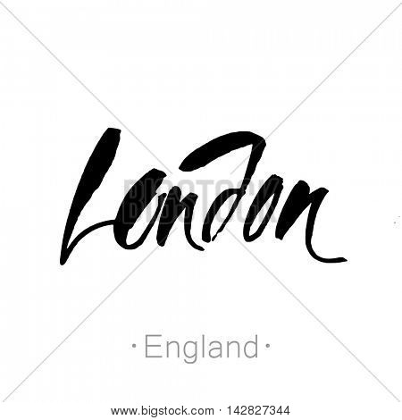 London, England, UK hand-lettering calligraphy. London hand drawn vector stock illustration. Modern brush ink. Isolated on white background.