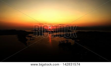 sunset aerial greece from above athens drone