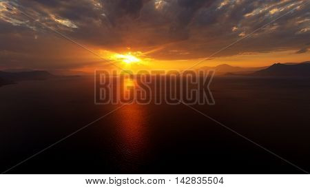 sunset aerial greece from above cloudy backround