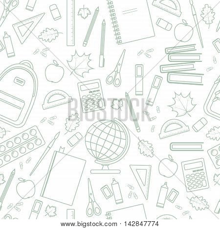 Seamless linear school pattern on a white background. Vector stock illustration.