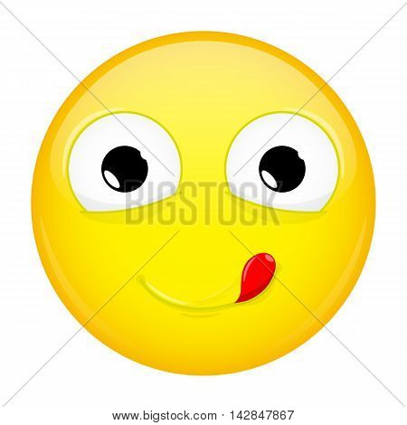 Lick lips emoji. Good emotion. Yummy emoticon. Illustration smile icon.