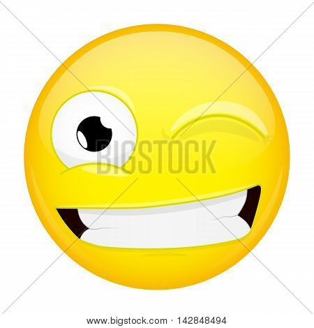 Wink emoji. Smile emotion. Twinkle grin emoticon. Illustration smile icon.