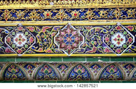 Colorful ceramic decotation at Thai buddhist temple