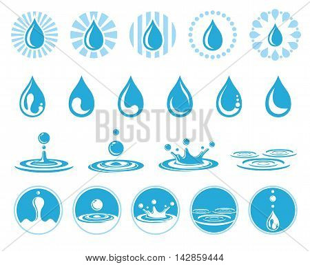 Set of water icons with nature liquid, aqua drop element. Vector illustration