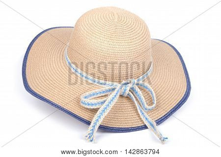 An elegant female straw hat on white background