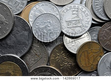 detail of old metal coins - Czechoslovakia