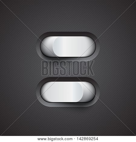 3d white toggle switcher on black background.. On and off modes. Realistic switcher design. Eps10 vector illustration.