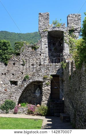 Castle Castello di Vezio tower near Varenna at Lake Como Lake Como Lombardy Italy