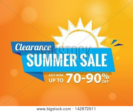 Summer Sale Bule Tag  Heading Design On Orange For Banner Or Poster. Sale And Discounts Concept. Vec