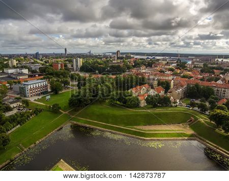 Klaipeda, Lithuania: representative aerial view of Old Town in the summer