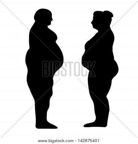 silhouette outline of a fat men and women the concept of weight loss slimming vector illustration for print or website desig