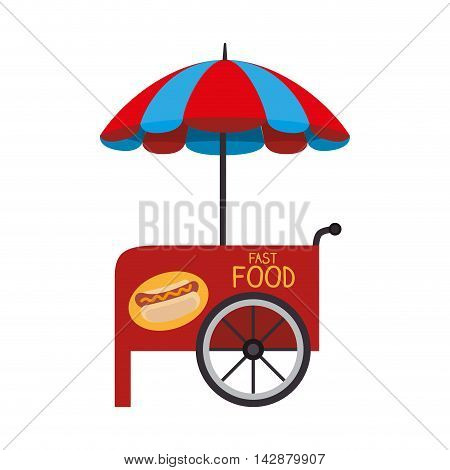 stall parasol food cart wheel fair vehicle hotdog vector  isolated illustration