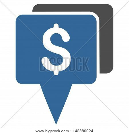 Bank Map Pointers icon. Vector style is bicolor flat iconic symbol with rounded angles, cobalt and gray colors, white background.