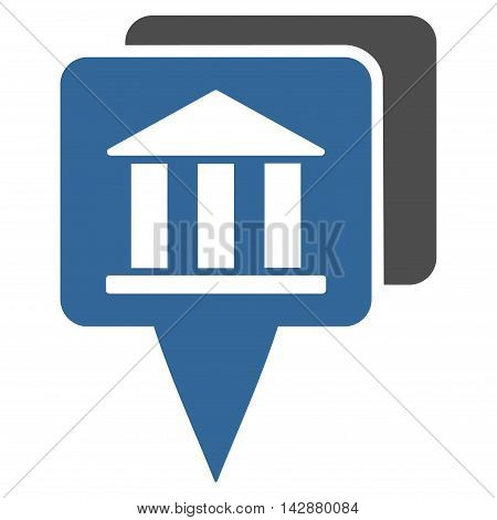 Bank Map Pointers icon. Vector style is bicolor flat iconic symbol with rounded angles, cobalt and gray colors, white background.