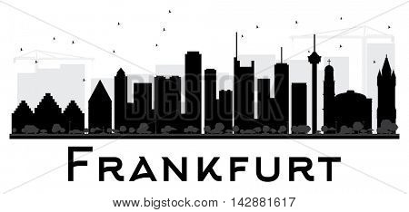 Frankfurt City skyline black and white silhouette. Vector illustration. Simple flat concept for tourism presentation, banner, placard or web site. Business travel concept. Cityscape with landmarks