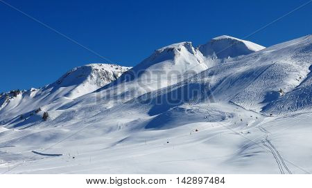 Ski slopes of the Stoos ski area Switzerland. Mt Chalberstockli.