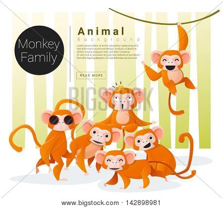 Cute animal family background with Monkeys , vector , illustration