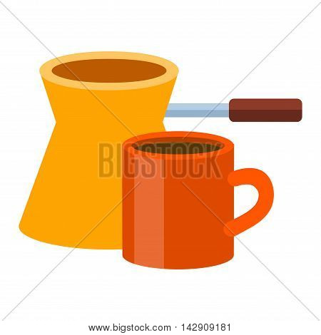 Turkish fishborn coffee pot prepared coffee. Ibrik cezve coffee pot
