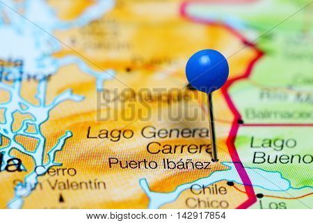 Puerto Ibanez pinned on a map of Chile
