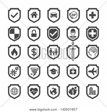 Insurance policy shield icon design. Vector Illustrations.