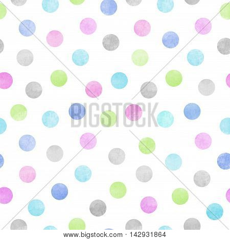 Vector seamless pattern of multicolor watercolor circles on a white background