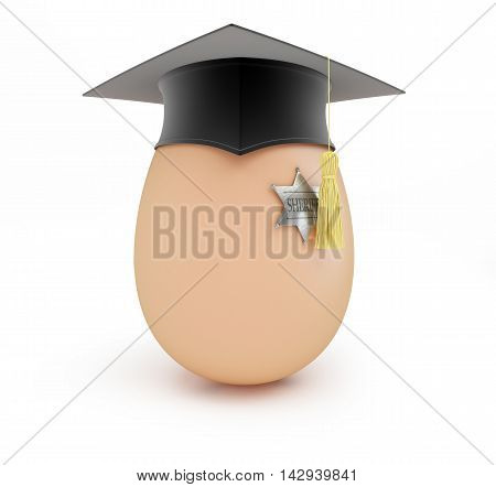 sheriff school egg sheriff graduation cap 3D illustration