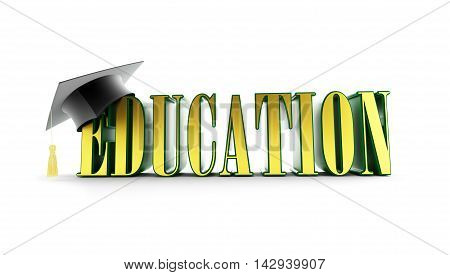 education and graduation cap isolated on a white background. 3d Illustrations