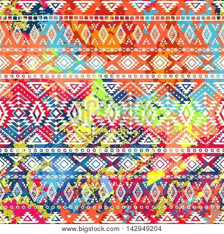 Bright ethnic pattern. Geometric striped background. Tribal motifs. Spot colors - background. Vector illustration.
