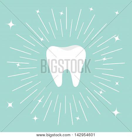 Healthy tooth icon. Round line circle. Oral dental hygiene. Children teeth care. Shining effect stars. Blue background. Flat design. Vector illustration