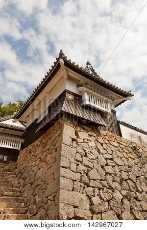 TAKAHASHI JAPAN - JULY 20 2016: Go-no-hirayagura Turret of Bitchu Matsuyama castle (circa 17th c.) Takahashi Japan. Matsuyama is one of only 12 survived castles in Japan