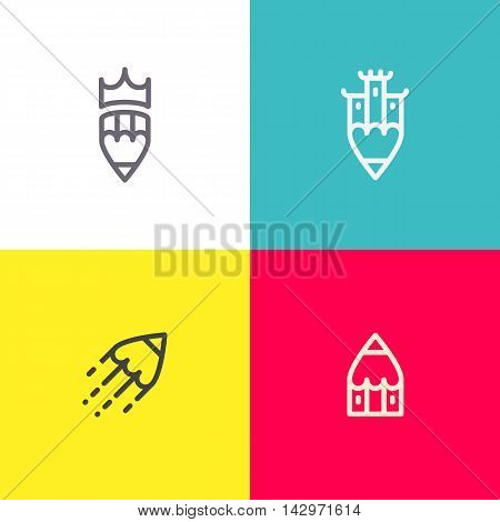 Artistic logo set. Line art illustration. Applicable for chancellery,stationary,art studio etc. Eps10 vector illustration.