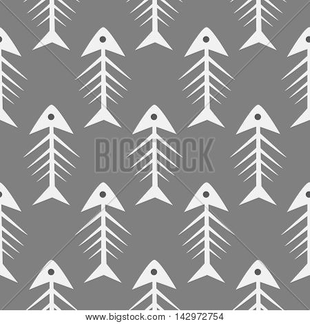 Fishbone monochrome seamless vector pattern. Grey and white fish bone textile pattern design.