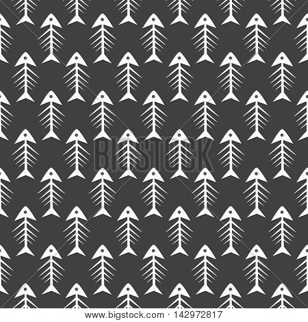 Fishbone monochrome seamless vector pattern. Black and white fish bone textile pattern design.