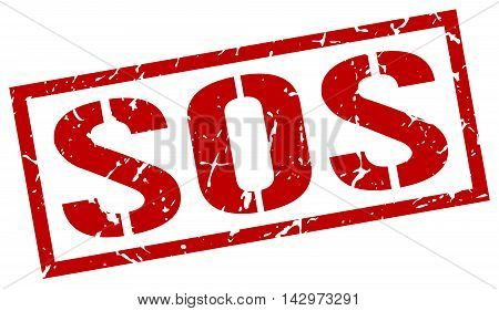 sos stamp. red grunge square isolated sign