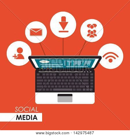 laptop infographic social media worktime desk office icon. Colorful design. Vector illustration