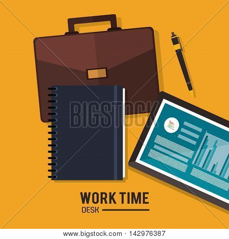 suitcase document infographic tablet worktime desk office supply icon. Colorful design. Vector illustration