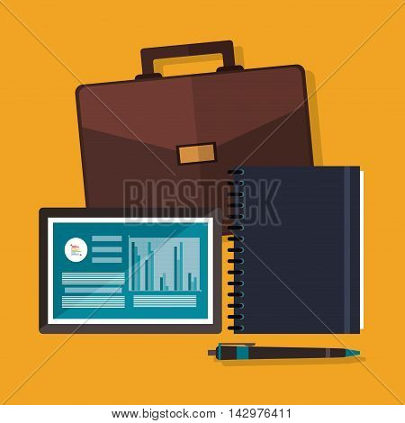 suitcase document infographic tablet worktime desk office supply icon. Colorful design. Vector illustration