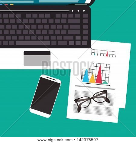 laptop infographic smartphone glasses worktime desk office supply icon. Colorful design. Vector illustration