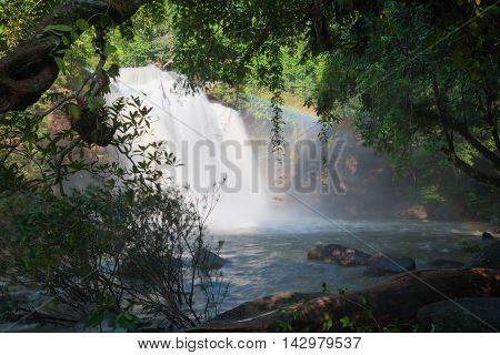 Beautiful waterfalls and rainbow in the forest