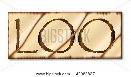 A worn loo sign over a white background