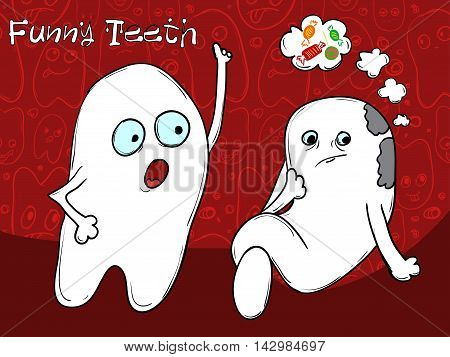 The Concept Of Problem Tooth. Amateur Sweet Candy. It Is Necessary To Brush Your Teeth. Vector