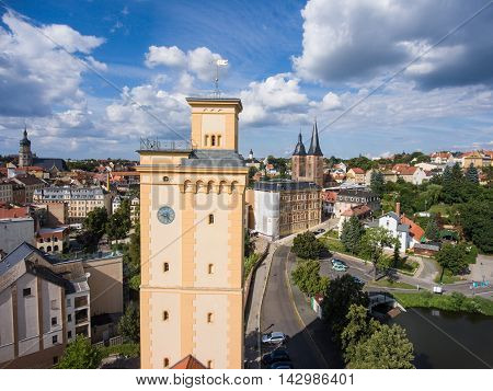Aerial View to tower Kunstturm in Altenburg Thuringia