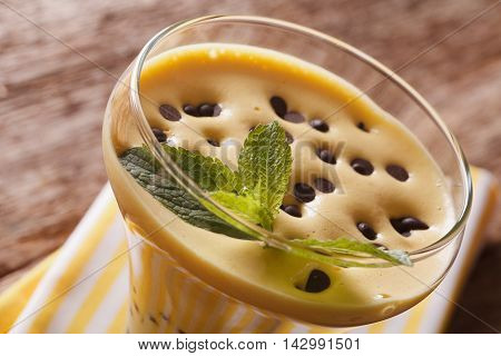 Italian Zabaione Cream With Chocolate And Mint Macro. Horizontal