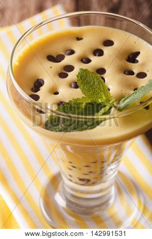Egg Cream Sabayon With Chocolate Drops Close Up. Vertical